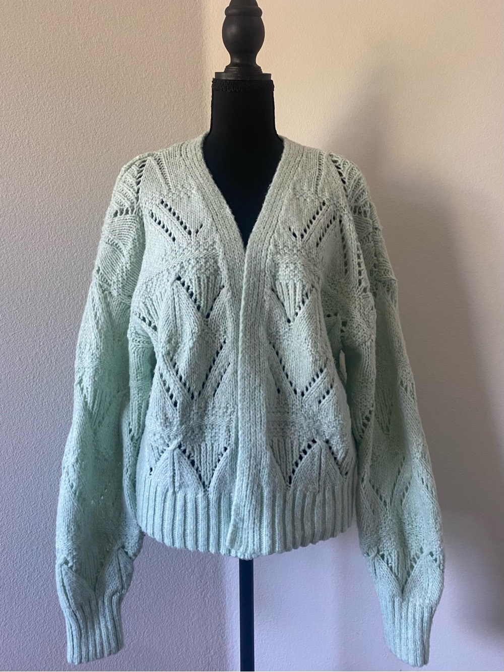 Hippie Rose Mint Openwork V-Neck Cardigan